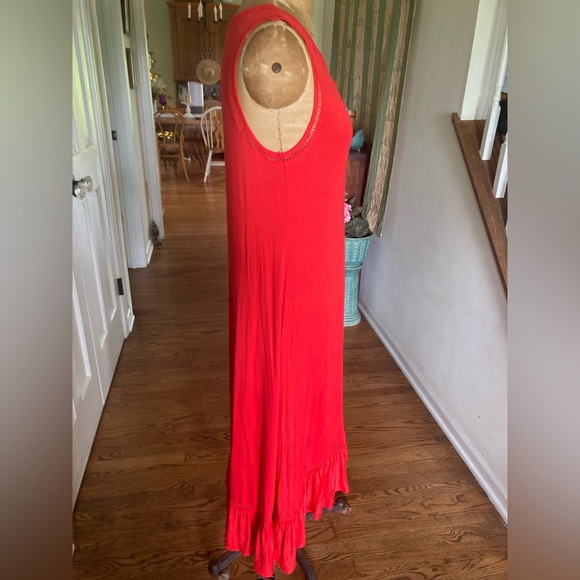 NWT Spense Hi Low Maxi Dress Ruffle Bottom RED Viscose Spandex LARGE Stretchy - Picture 7 of 11